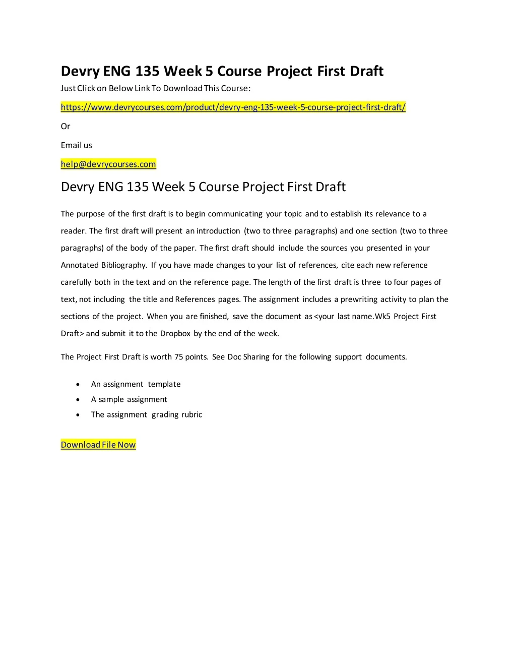devry eng 135 week 5 course project first draft