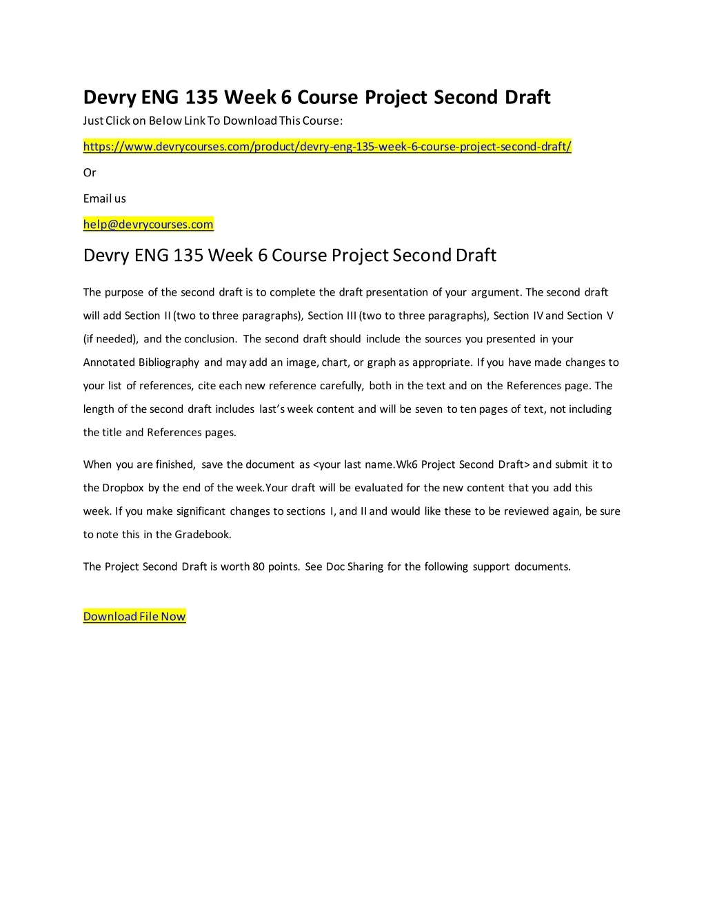 devry eng 135 week 6 course project second draft