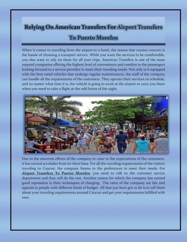 Relying On American Transfers For Airport Transfers To Puerto Morelos