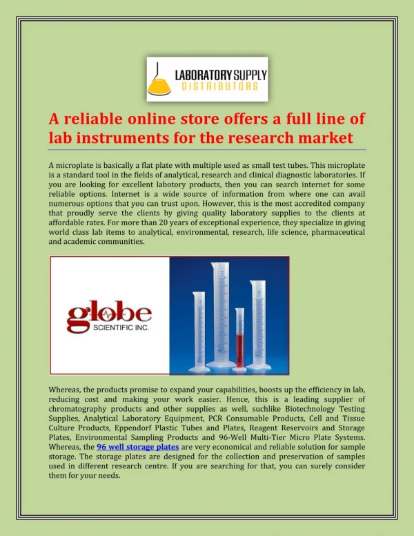 A reliable online store offers a full line of lab instruments for the research market