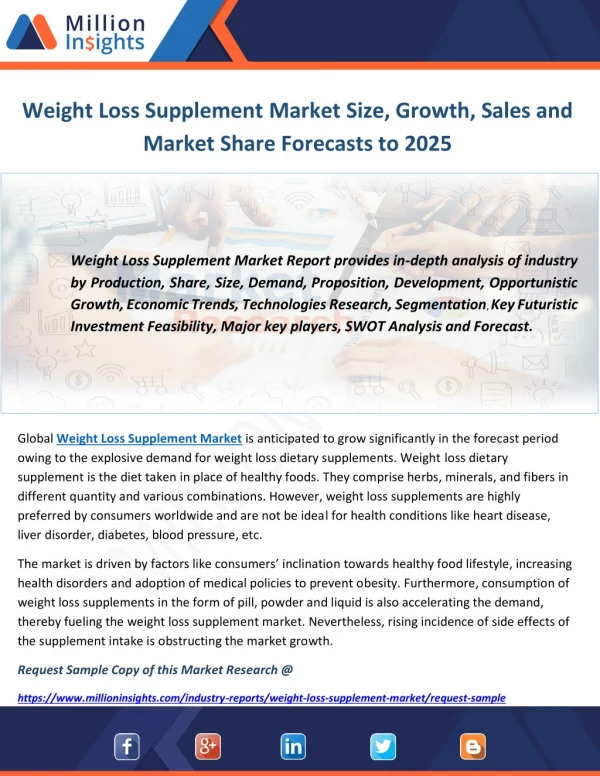 Weight Loss Supplement Market Size, Growth, Sales and Market Share Forecasts to 2025