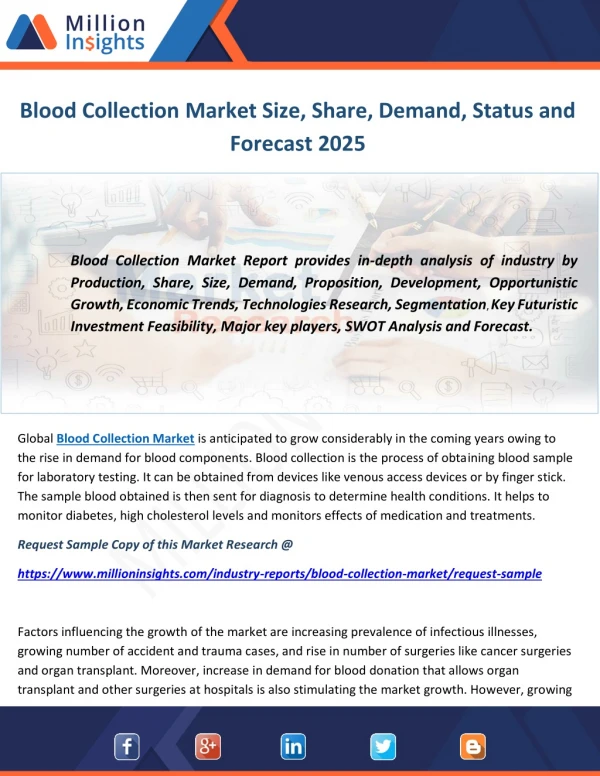 Blood Collection Market Size, Share, Demand, Status and Forecast 2025