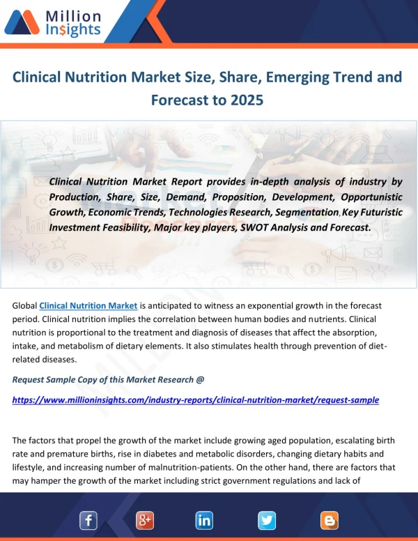 Clinical Nutrition Market Size, Share, Emerging Trend and Forecast to 2025