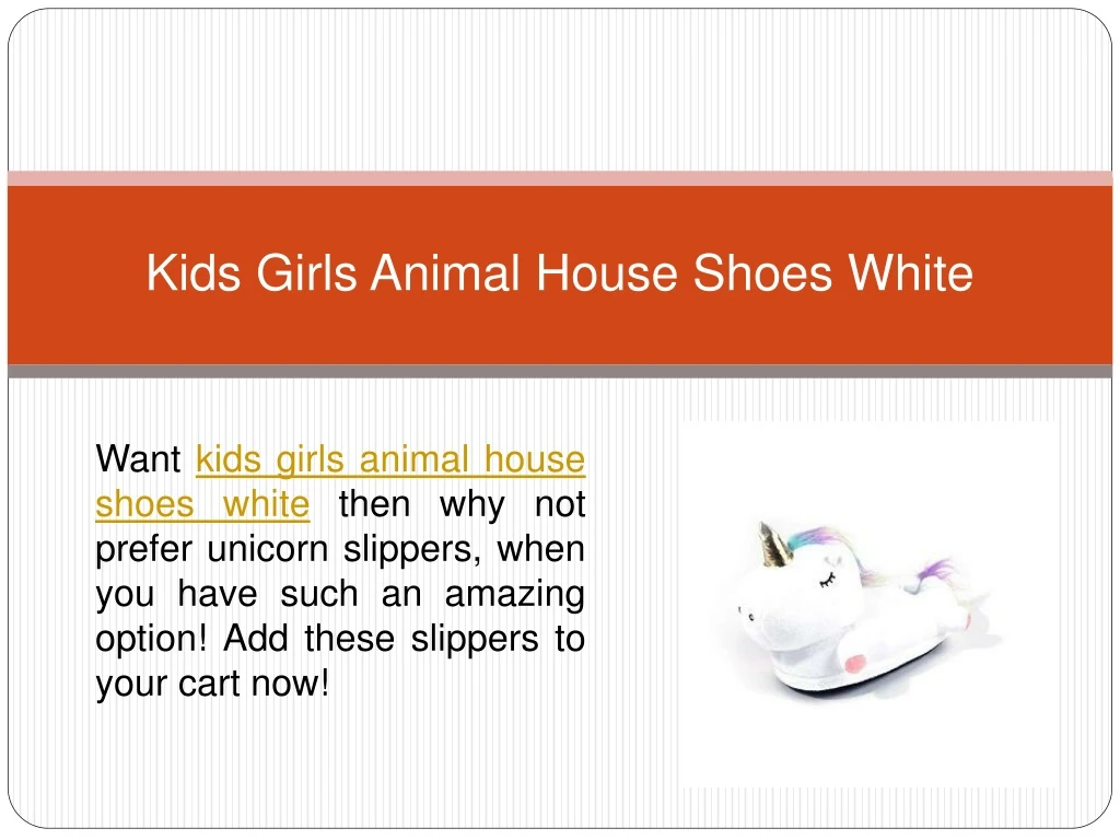 kids girls animal house shoes white