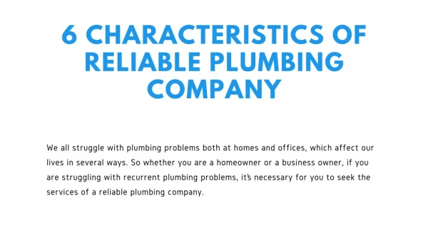 6 Characteristics of Reliable Plumbing Company