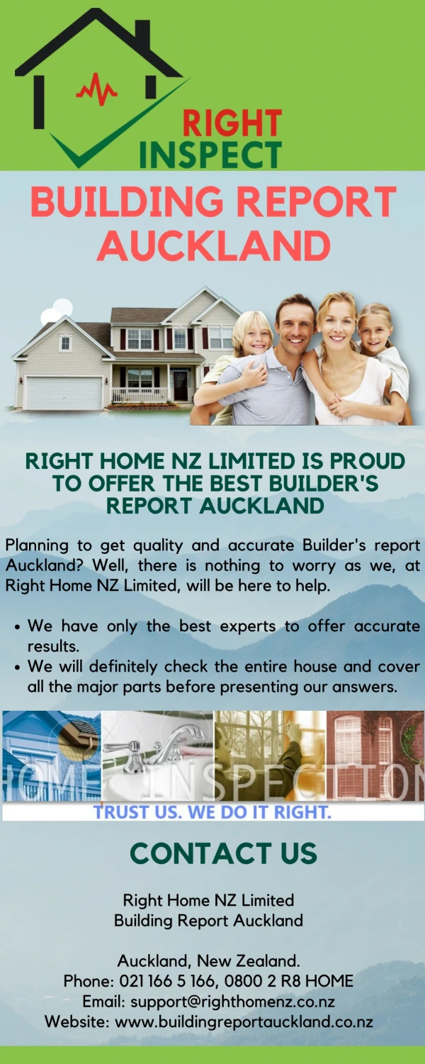 Right Home NZ Limited Is Proud To Offer The Best Builder's Report Auckland