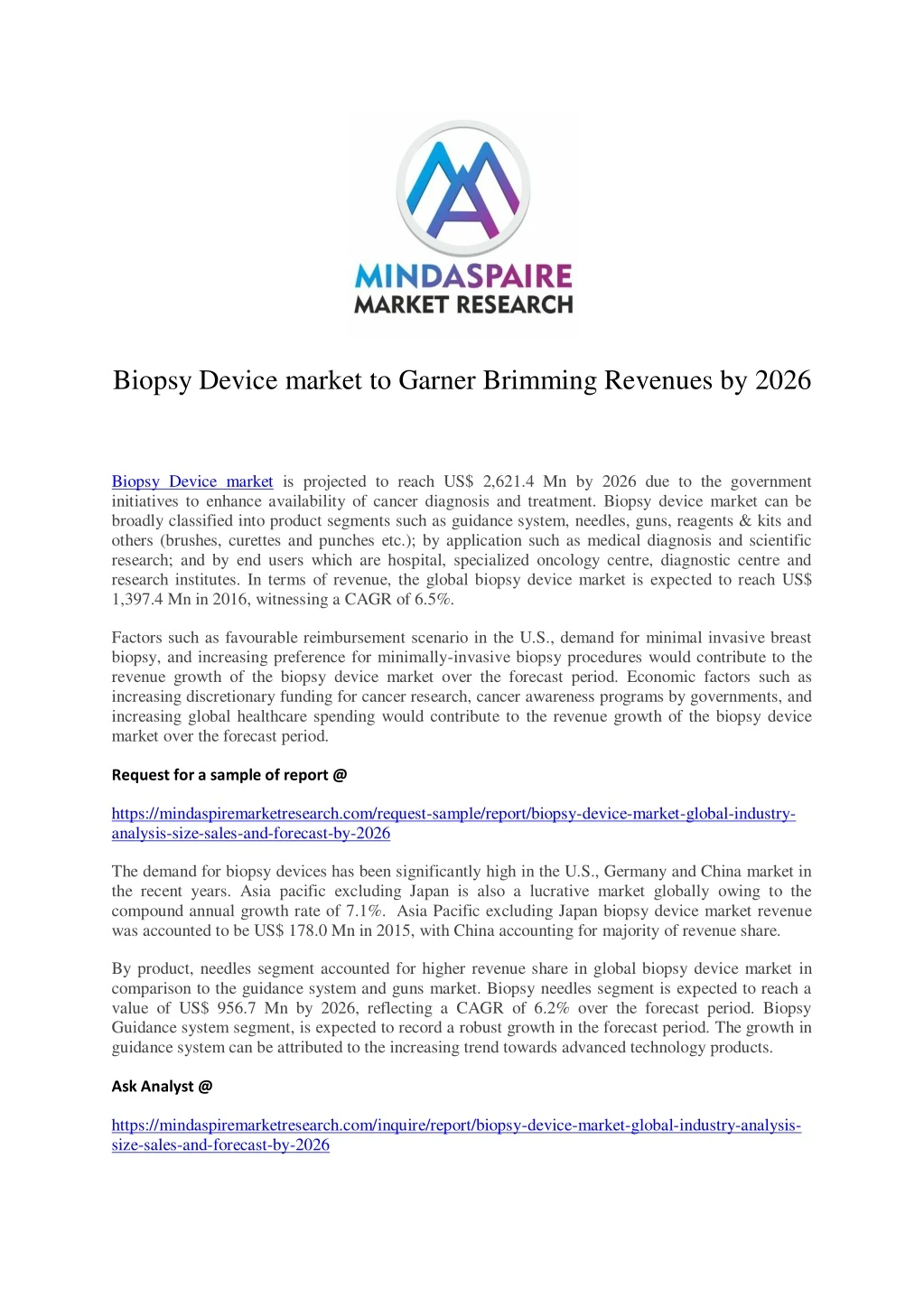 biopsy device market to garner brimming revenues