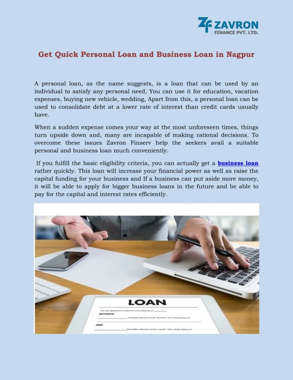 Get Quick Personal Loan and Business Loan in Nagpur