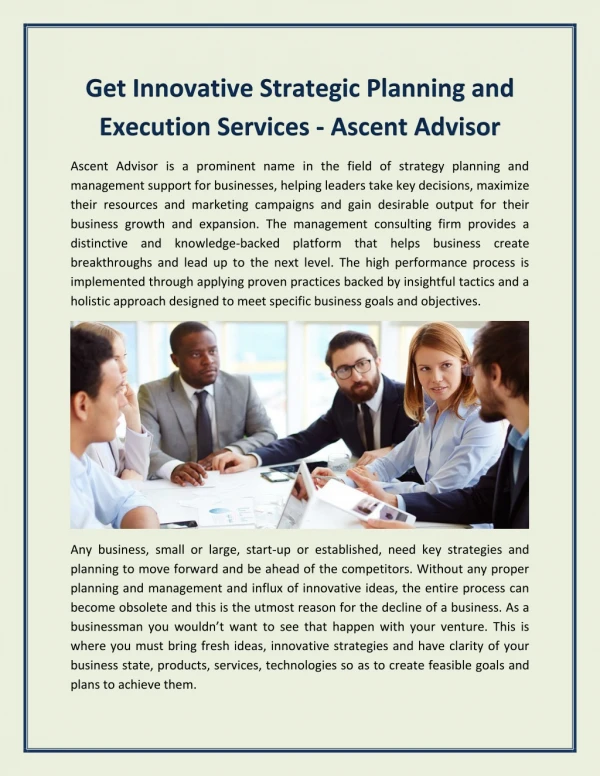 Get Innovative Strategic Planning and Execution Services - Ascent Advisor