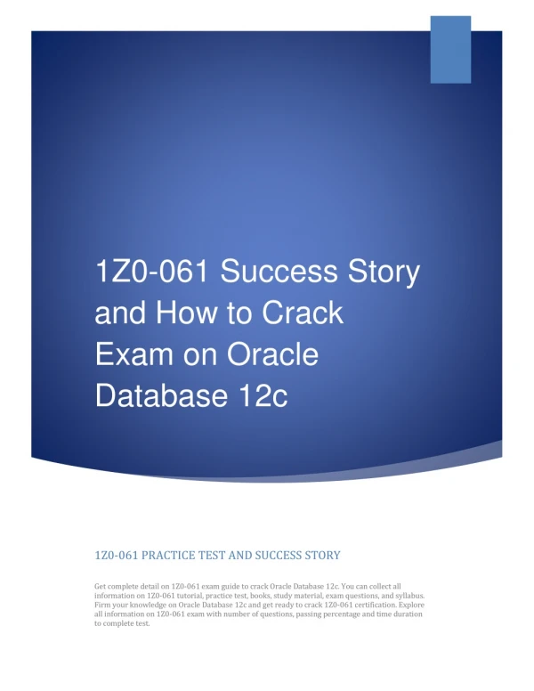 [PDF] 1Z0-061 Success Story and How to Crack Exam on Oracle Database 12c