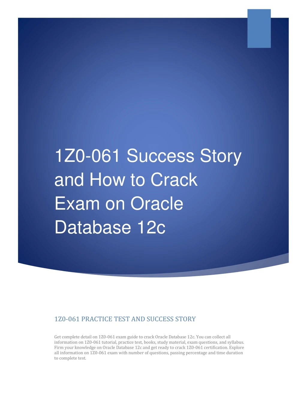 1z0 061 success story and how to crack exam