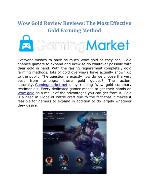 Wow Gold Review Reviews: The Most Effective Gold Farming Method