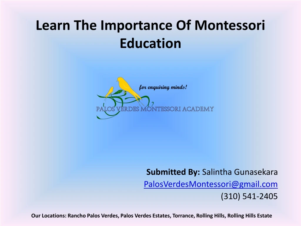 learn the importance of montessori education