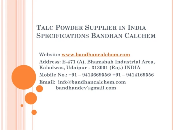 Talc Powder Supplier in India Specifications Bandhan Calchem