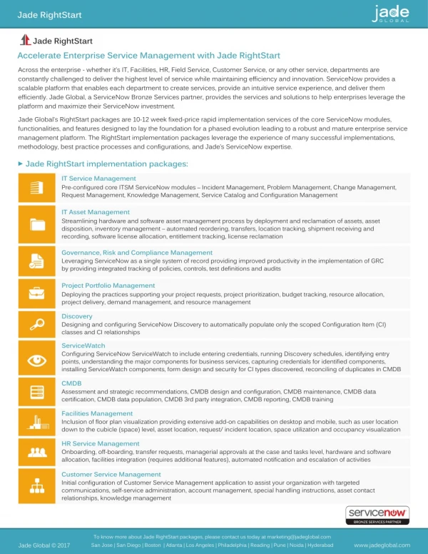 Accelerate Enterprise Service Management with Jade RightStart
