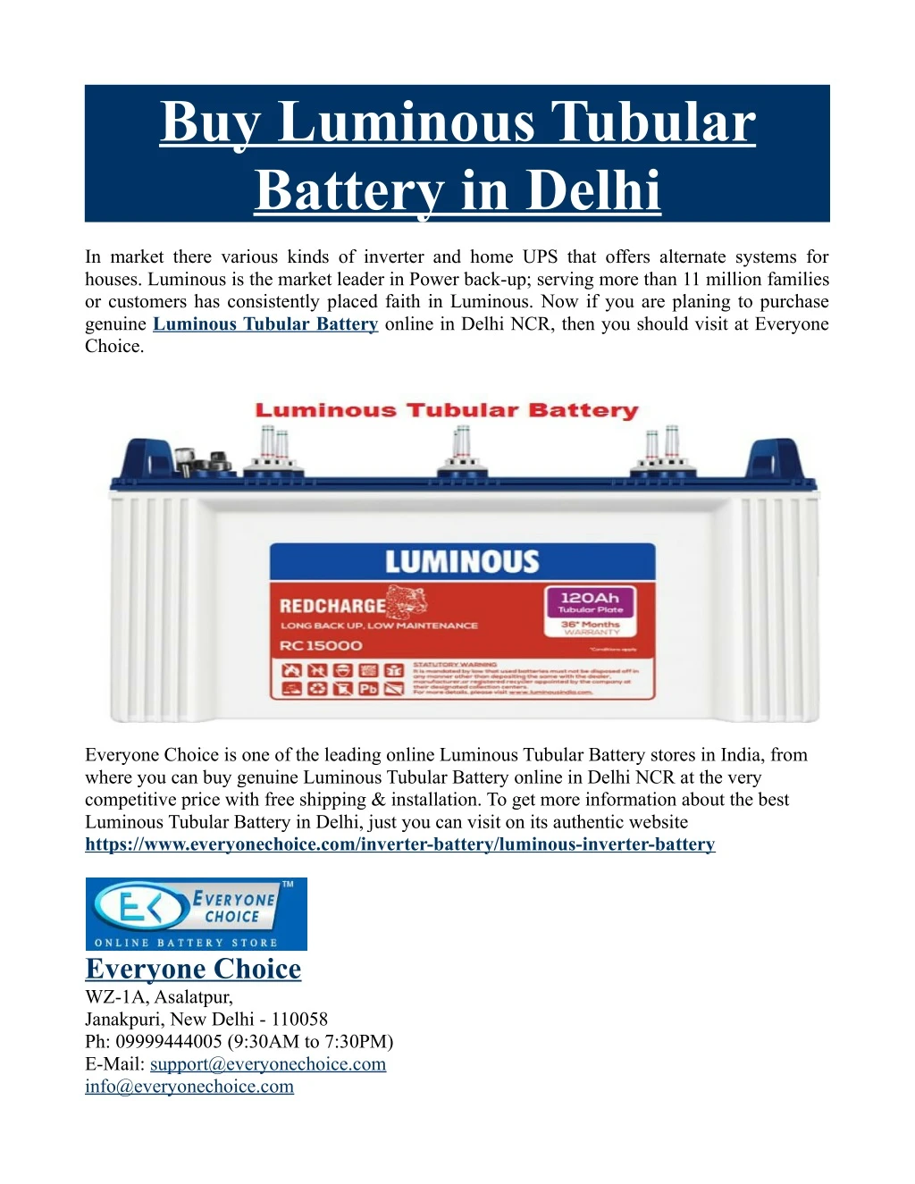 buy luminous tubular battery in delhi