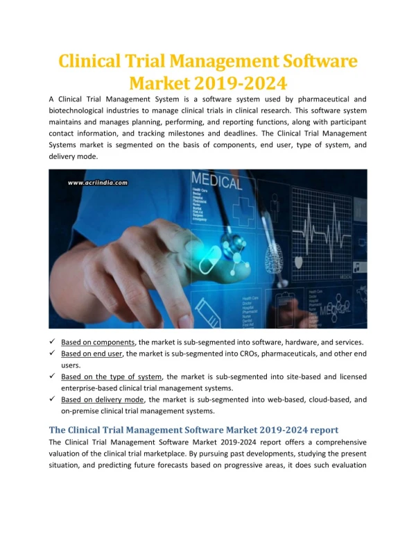 Clinical Trial Management Software Market 2019-2024 - ACRI India