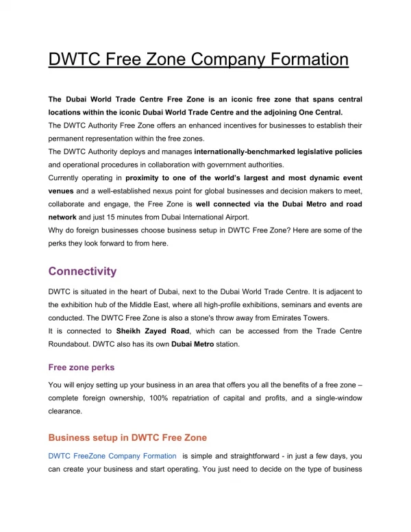 DWTC Free Zone Company Formation