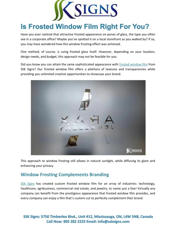 Is Frosted Window Film Right For You?