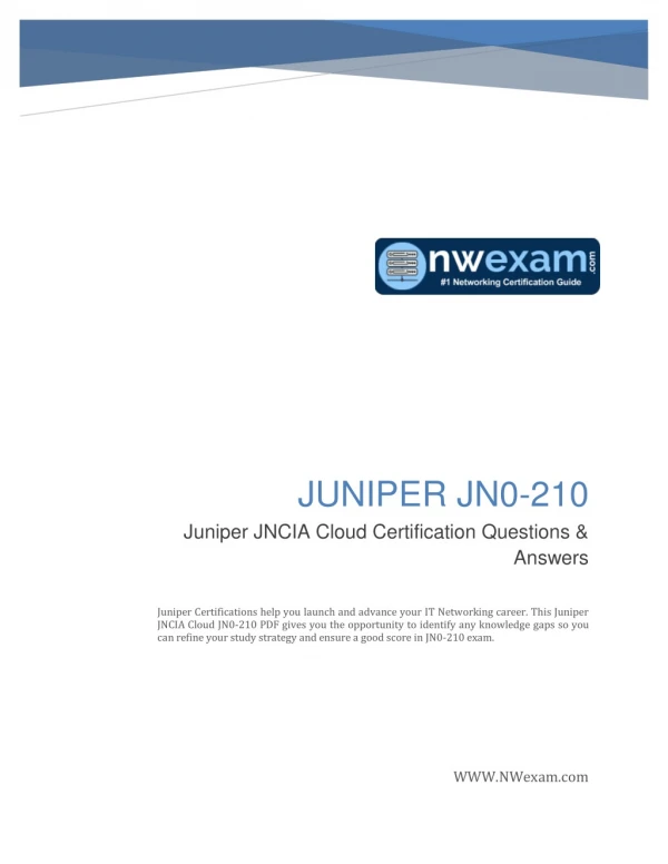 JUNIPER JN0-210 Juniper JNCIA Cloud Certification Questions & Answers