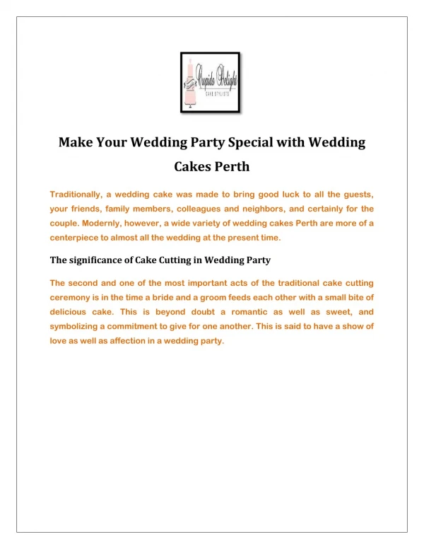 Make Your Wedding Party Special with Wedding Cakes Perth