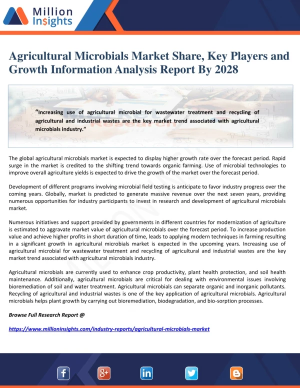 Agricultural Microbials Market Share, Key Players and Growth Information Analysis Report By 2028
