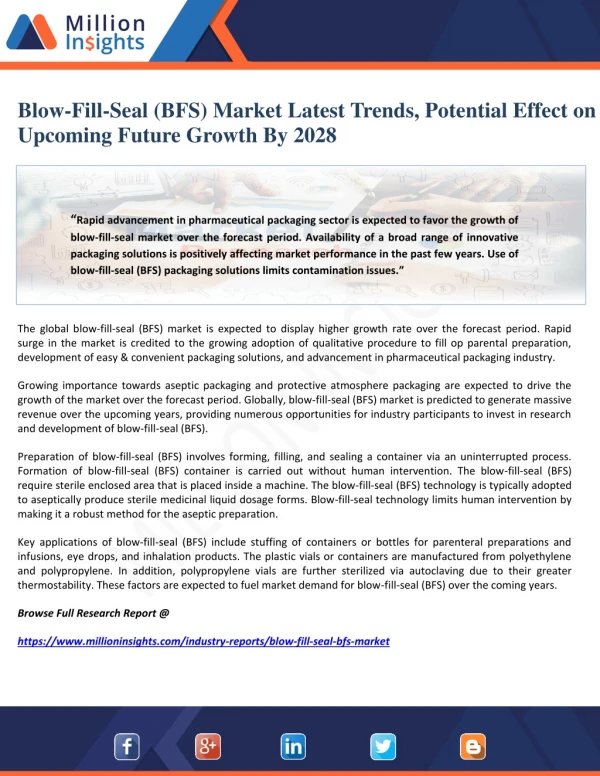 Blow-Fill-Seal (BFS) Market Latest Trends, Potential Effect on Upcoming Future Growth By 2028