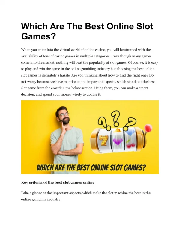 Which Are The Best Online Slot Games?