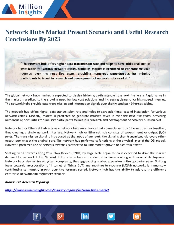 Network Hubs Market Present Scenario and Useful Research Conclusions By 2023