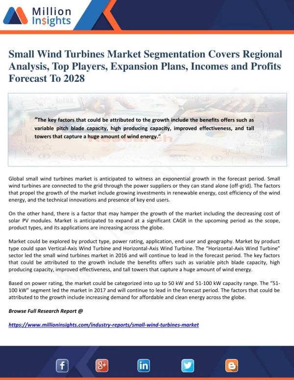 Small Wind Turbines Market Segmentation Covers Regional Analysis, Top Players, Expansion Plans, Incomes And Profits Fore
