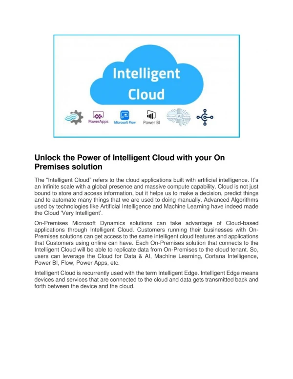 Unlock the Power of Intelligent Cloud with your On Premises solution