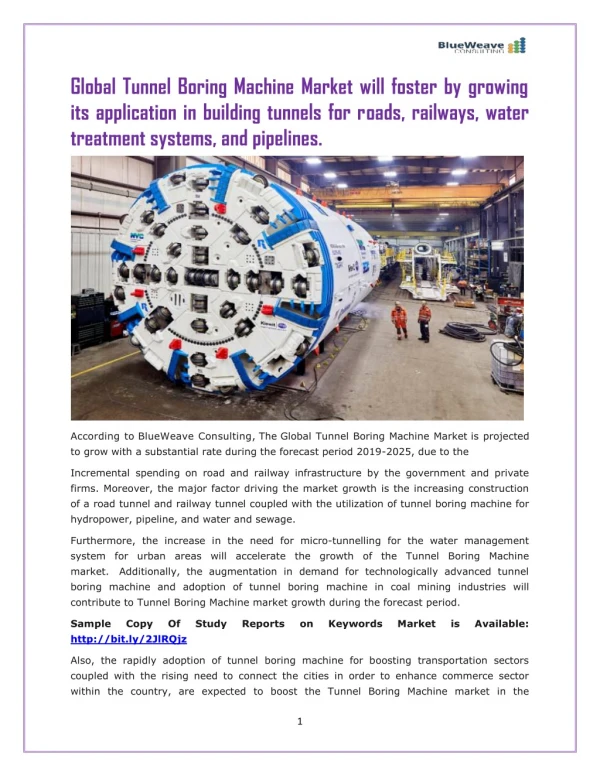 Global Tunnel Boring Machine Market with Analysis 2019 and Forecast to 2025