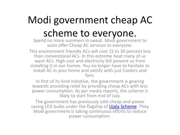Modi government cheap AC scheme to everyone.latest2019