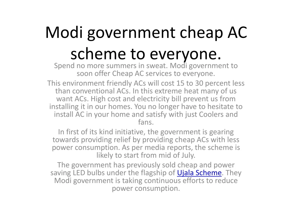 modi government cheap ac scheme to everyone spend
