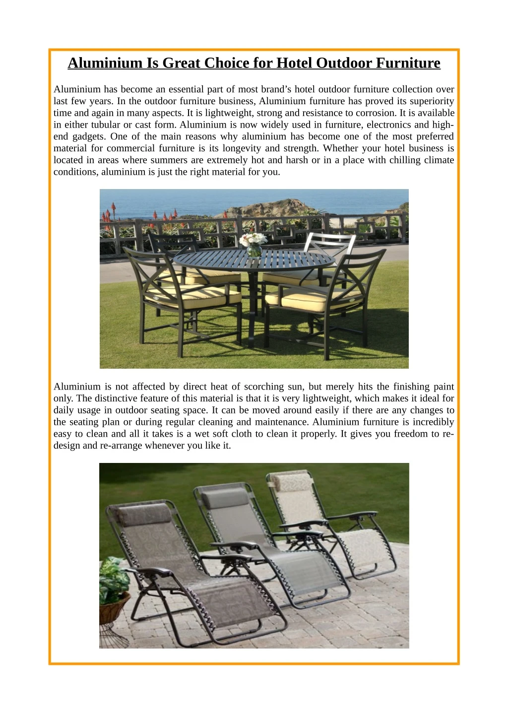 aluminium is great choice for hotel outdoor