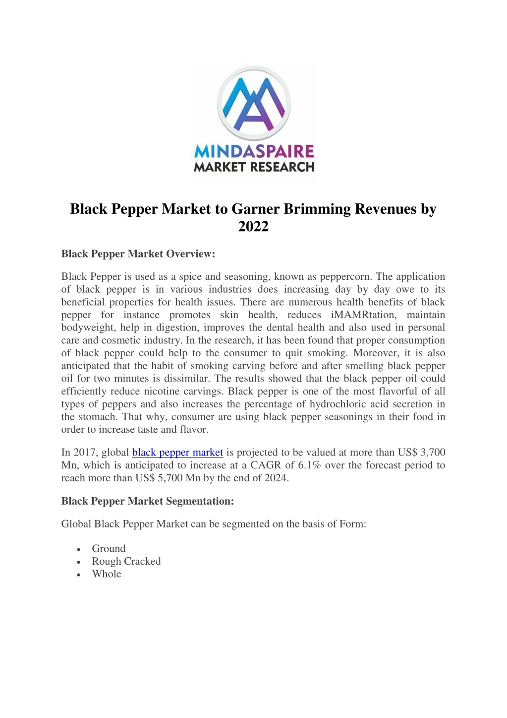 black pepper market to garner brimming revenues