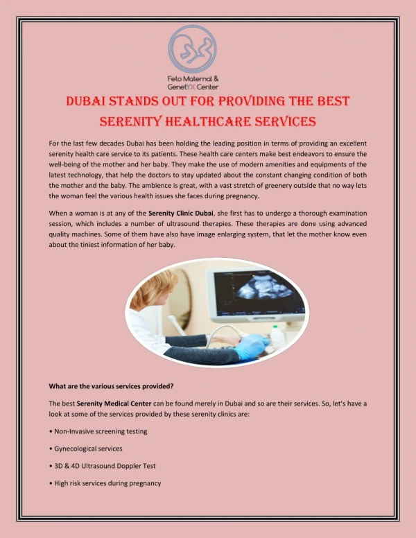 Dubai Stands Out For Providing the Best Serenity Healthcare Services