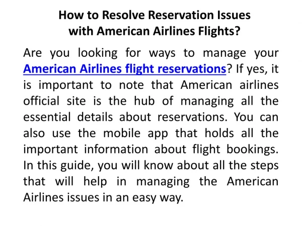 How to Resolve Reservation Issues with American Airlines Flights?