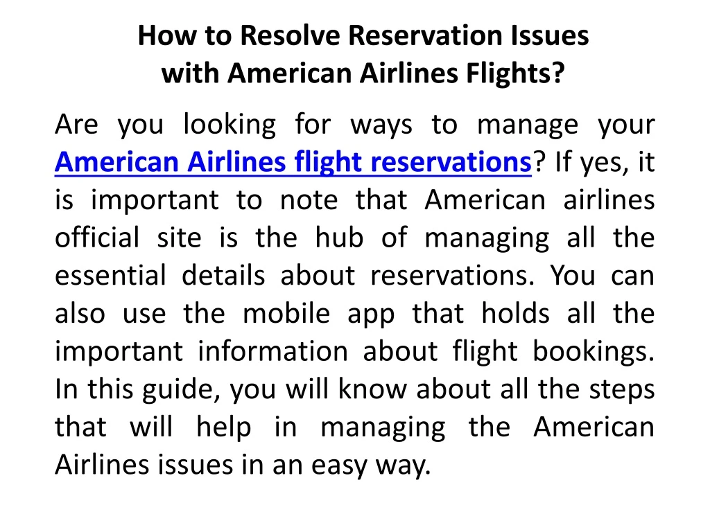 how to resolve reservation issues with american