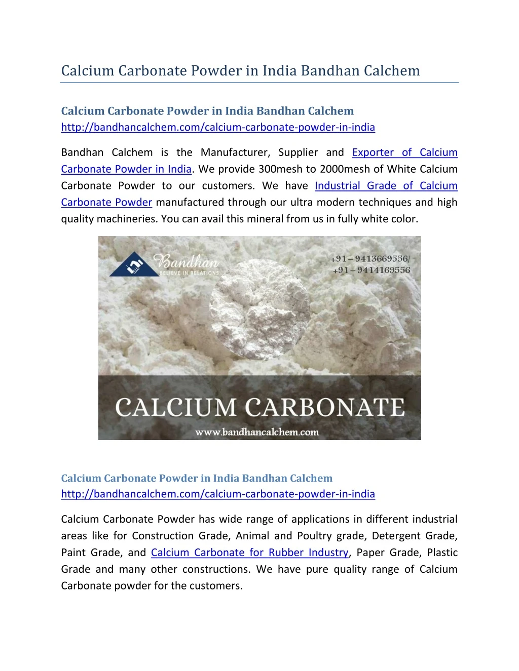 calcium carbonate powder in india bandhan calchem