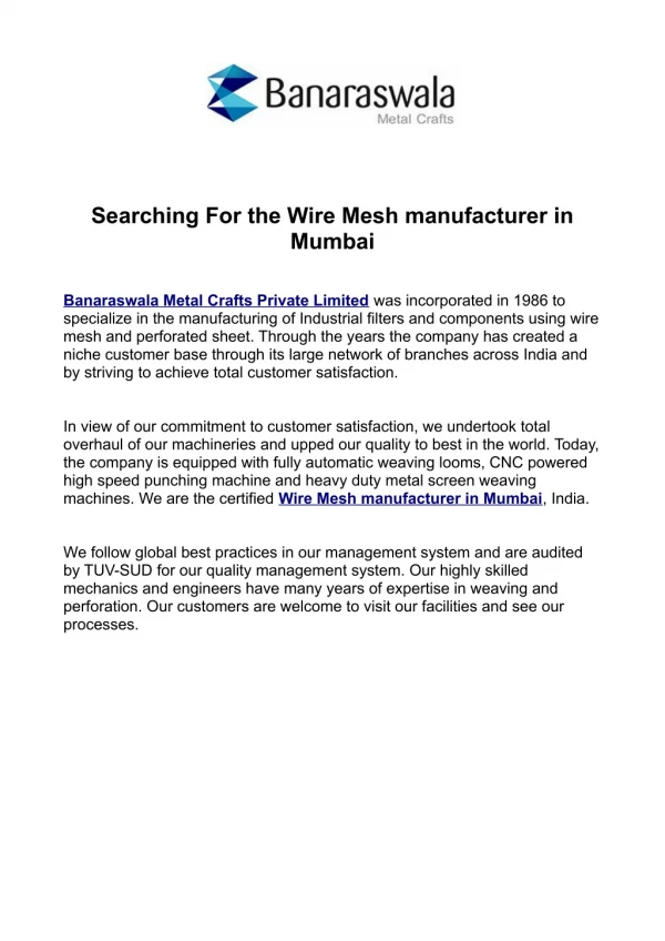 Wire Mesh manufacturer in Mumbai