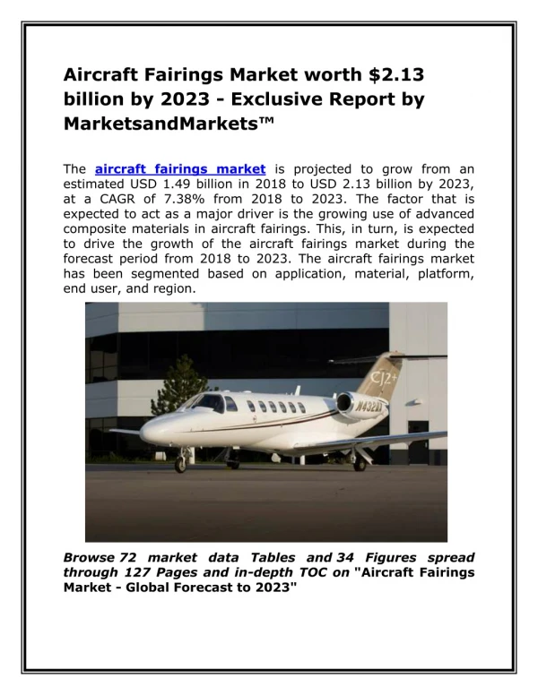 Aircraft Fairings Market worth $2.13 billion by 2023 - Exclusive Report by MarketsandMarkets™