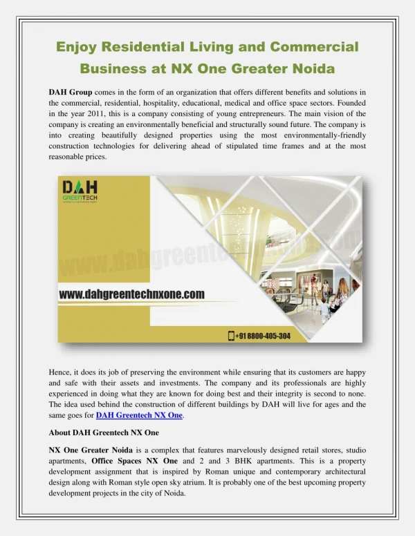Enjoy Residential Living and Commercial Business at NX One Greater Noida