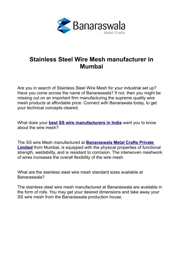 Stainless steel wire Mesh manufacturer in Mumbai