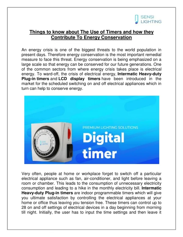 Things to know about The Use Of Timers and how they Contribute To Energy Conservation .