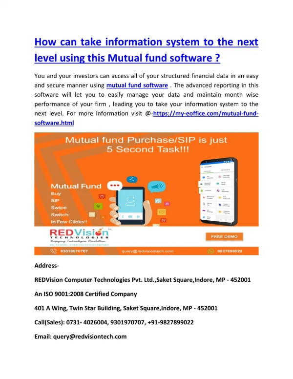 How can take information system to the next level using this Mutual fund software ?