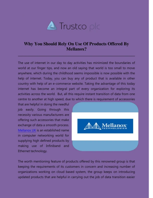 Why You Should Rely On Use Of Products Offered By Mellanox?