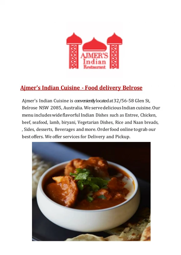 15% Off - Ajmer's Indian Cuisine-Belrose - Order Food Online