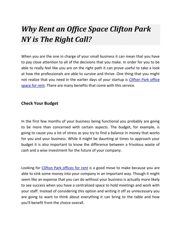 Why Rent an Office Space Clifton Park NY is The Right Call?