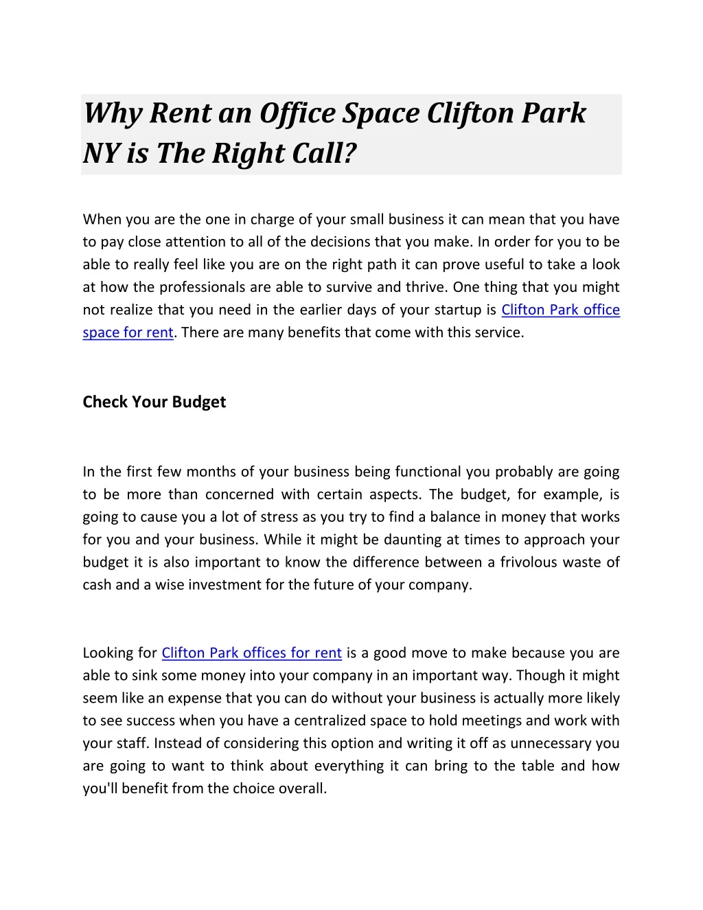 why rent an office space clifton park